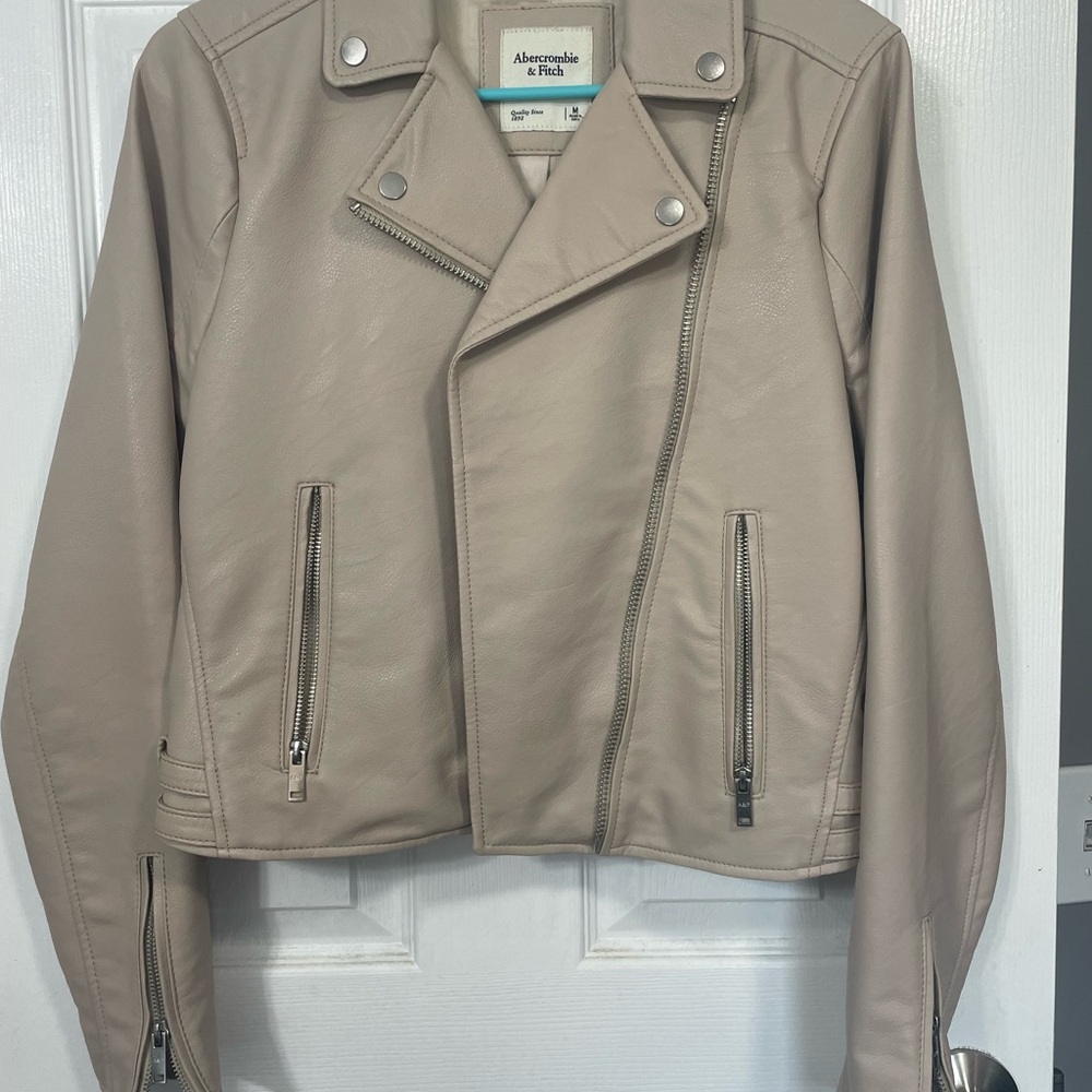 Abercrombie & Fitch Tan Leather Jacket Asymmetrical Zipper